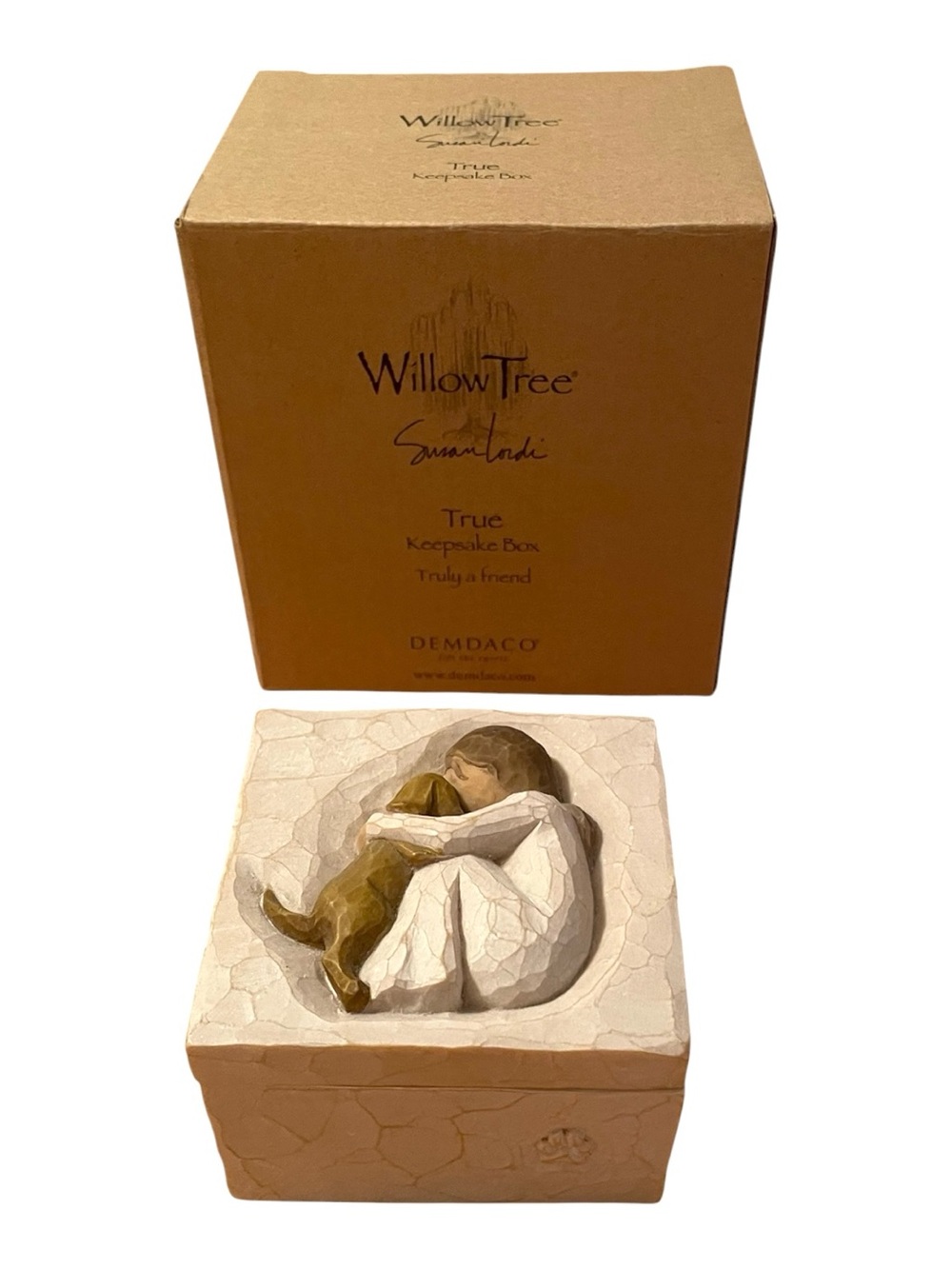 Willow Tree Keepsake Box Truly A Friend Susan Lordi Girl Hugging Dog